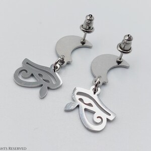 Eye of Horus Crescent Moon Earstuds (Stainless Steel) - occult eye of ra ancient egyptian witch priestess eye khemet Heru RA HOOR KHUIT