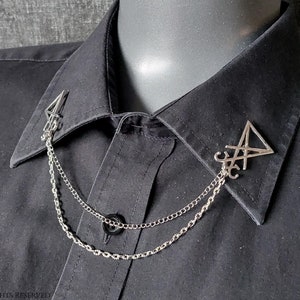 Luciferian Collar Chain Pin - Sigil of Lucifer Double Chain lapel Pin Gothic Collar Shirt Choker Morningstar Robe Brooch Venus ritual gift