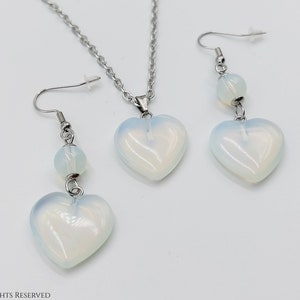 Opalite Heart Jewelry Set ( Necklace & Earrings) - crystal gemstone gothic healing charging strength chakra balancing gift of light hearts