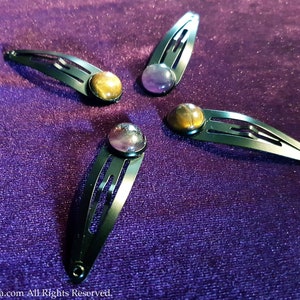 Amethyst / Tigereye Gemstone Hair Clips - Gothic goth hair jewellery spiritual gemstone hairclips