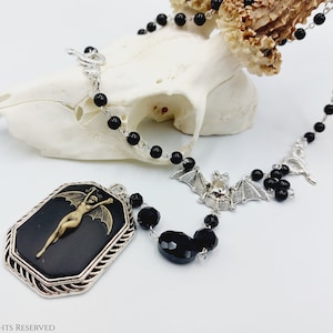 Lilith Serpent Medallion Rosary Necklace - occult gothic bat rosary lilith necklace ankh queen of the night mother of demons black madonna