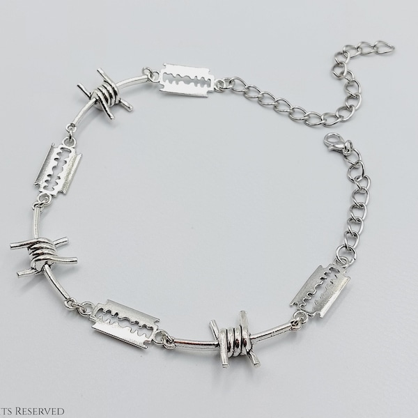 Barbed Wire & Razorblade Choker - Gothic spike barb wire razor emo collier chaîne cadeau