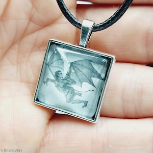 Faustus Mephistopheles Pendant - Faust Mephisto demon over Wittenberg German folklore legend inspired by lithograph by Eugène Delacroix