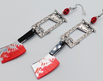 Guillotine Bloody Cleaver Horror Earrings