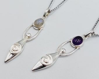 Moongoddess Pendant with Amethyst or Moonstone Crystal