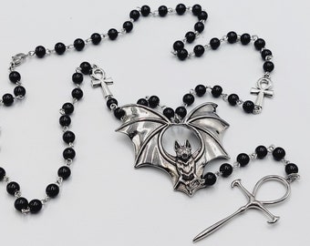 Vampire Ankh Bat Rosary (Stainless Steel)