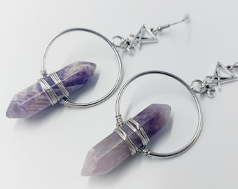 Sigil of Lucifer Amethyst Frequency Earrings