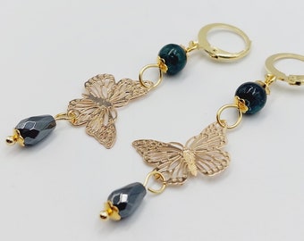 Transformation Earrings with Emerald & Hematite Crystal (18k -24k Plated Gold)