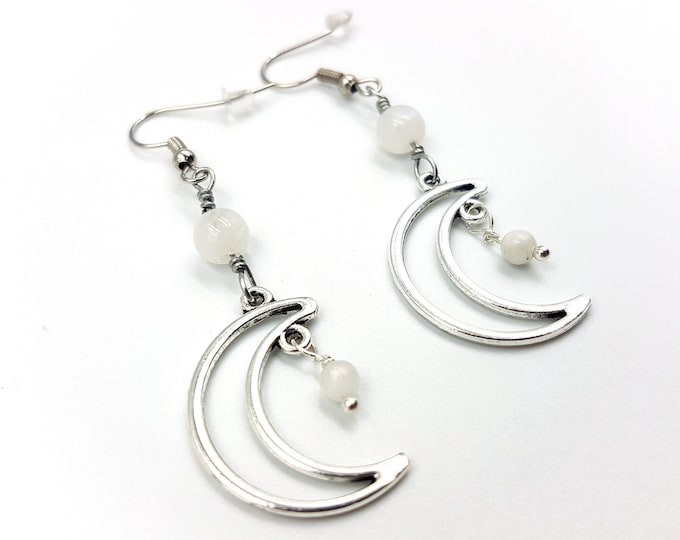 Crescent Earrings with Rainbow Moonstone