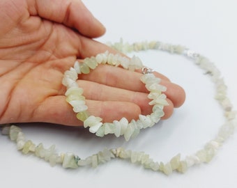 Prehnite Necklace & Bracelet - (Jewelry Set Solar Plexus)