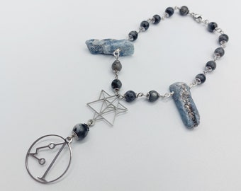 ArchAngel Metatron Rear View Mirror Charm with Kyanite & Labradorite Crystals (Car Accessory)