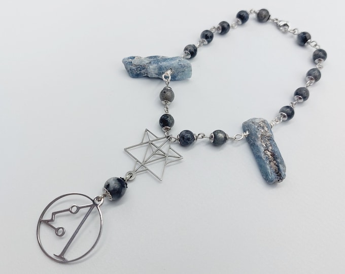 ArchAngel Metatron Rear View Mirror Charm with Kyanite & Labradorite Crystals (Car Accessory)