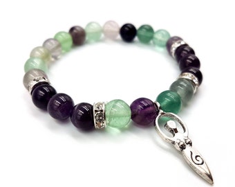 Moon Goddess Bracelet (Rainbow Fluorite & Amethyst)