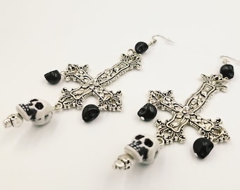 Inverted Cross Skull Earrings