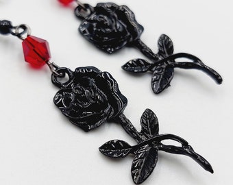 Gothic Black Rose Earrings