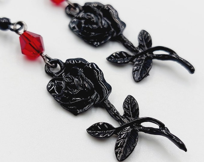 Gothic Black Rose Earrings