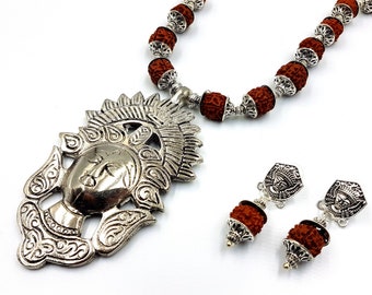 Tibetan Rudraksha Necklace & Earstuds Set