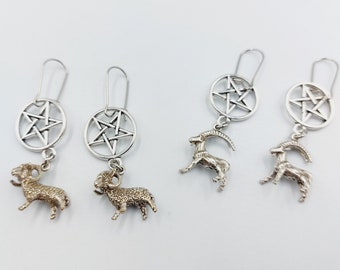 Inverted Pentagram Goat or Ram Earrings