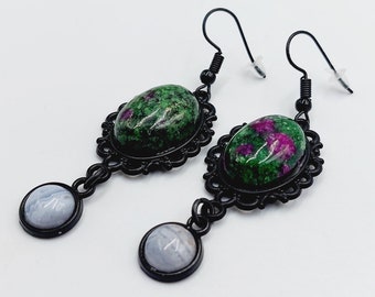 Blue Lace Agate & Ruby-zoisite Earrings