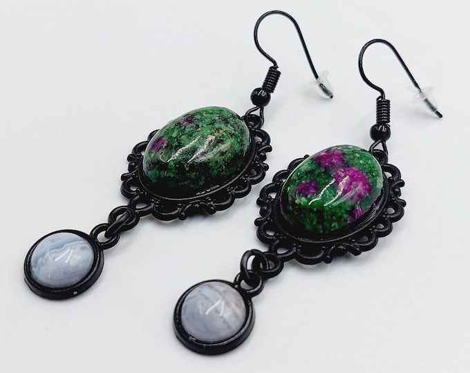 Blue Lace Agate & Ruby-zoisite Earrings