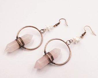 Rose Quartz Serpent Vertebra Earrings