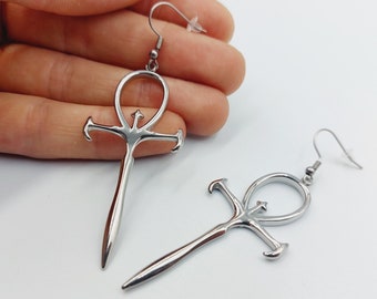 Full Stainless Steel Vampire Ankh Earrings