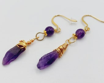 Raw Amethyst Crystal Earrings (18K Gold Plated)