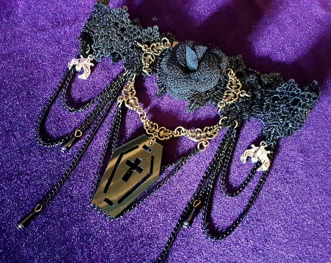 Gothic Coffin Rose Choker
