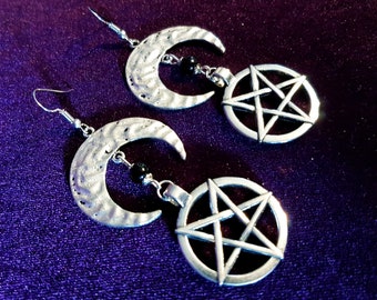 Satanic Moon Earrings for Black Witches