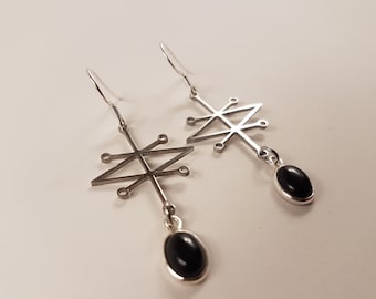Sigil of Azazel Onyx Earrings (Sterling Silver 925 )