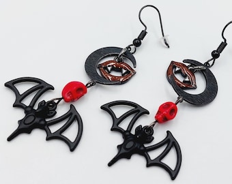 Gothic Vampire Bat Skull Earrings