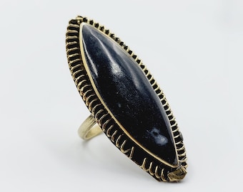 Vintage Black Cloudy Agate Ring - Traditional Antique jewelry
