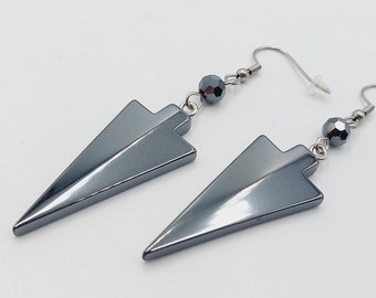 Hematite Crystal Earrings, Arrow shaped