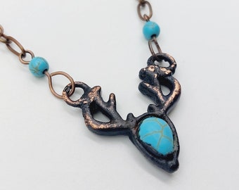 Cernunnos Necklace with Turquoise (Electroformed Copper)