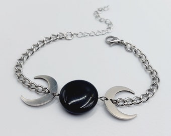 Black Agate Triple Moon Bracelet