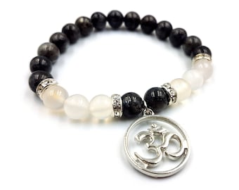 Labradorite & White Agate Aum Bracelet