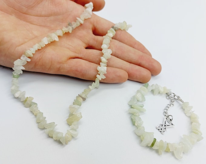 Prehnite Crystal Necklace & Sigil of Lucifer Prehnite Bracelet (Crystal Set)