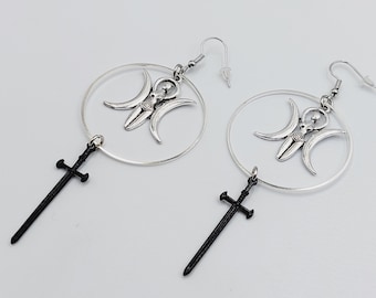 Triple MoonGoddess Athame Earrings