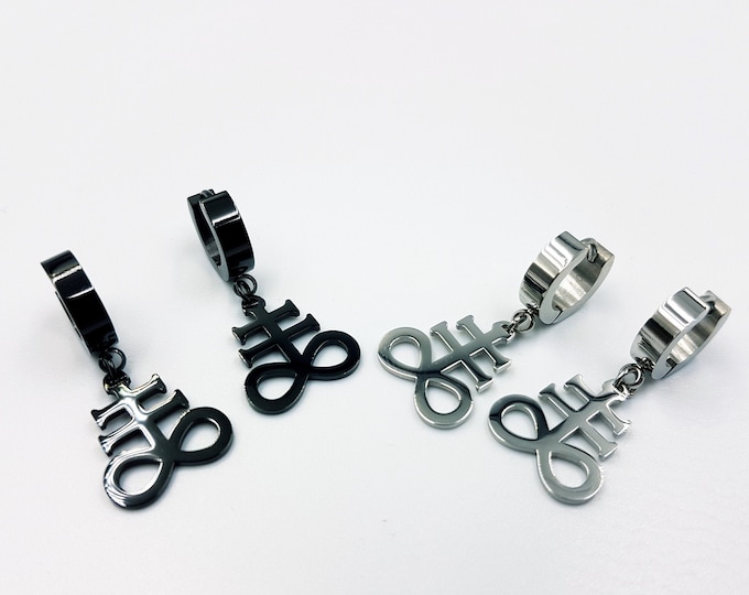Mini Brimstone | Satanic Cross | Leviathan Earrings ( Black or White )