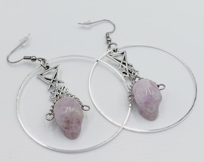 Luciferian Amethyst Skull Earrings
