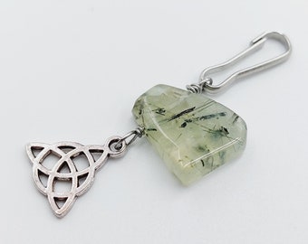 Triquetra Collar Charm with Prehnite Crystal ( Clip On / Add On)