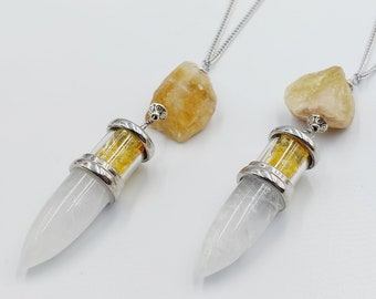 Citrine Crystal Pendulum Necklace with Crystal Quartz (2 Options)