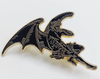 Lucifer Pin (Luciferothica Branded Gold Tone Edition) - By Gustave Dore Morningstar Illustration Sigil Gift Enamel goth pin deluxe closing