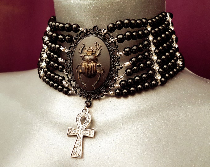 Egyptian Scarab Ankh Choker