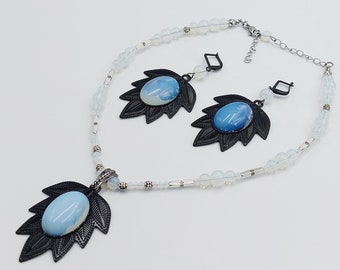 Opalite Jewelry Set ( Necklace & Earrings in Leaf Design)