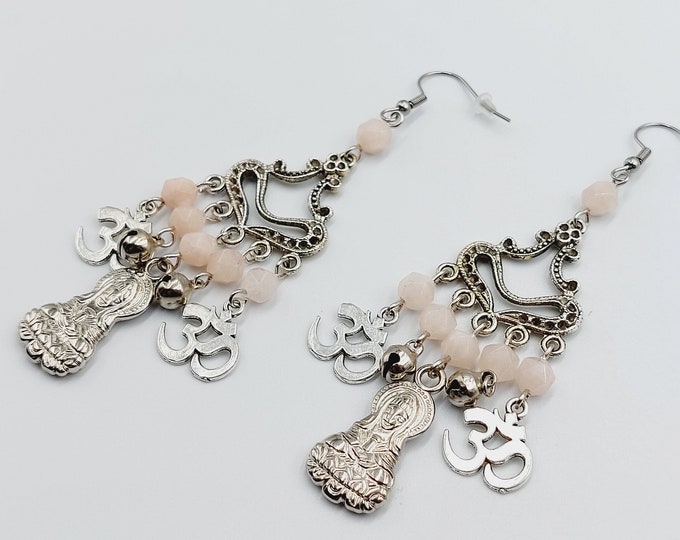 Quan Yin Universal Sound Earrings with Morganite Crystals ॐ