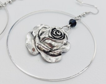 Gothic Rose Hoop Earrings