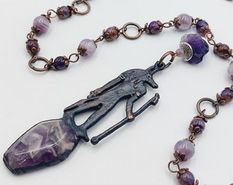 Anubis Amethyst Necklace (Electroformed Copper)