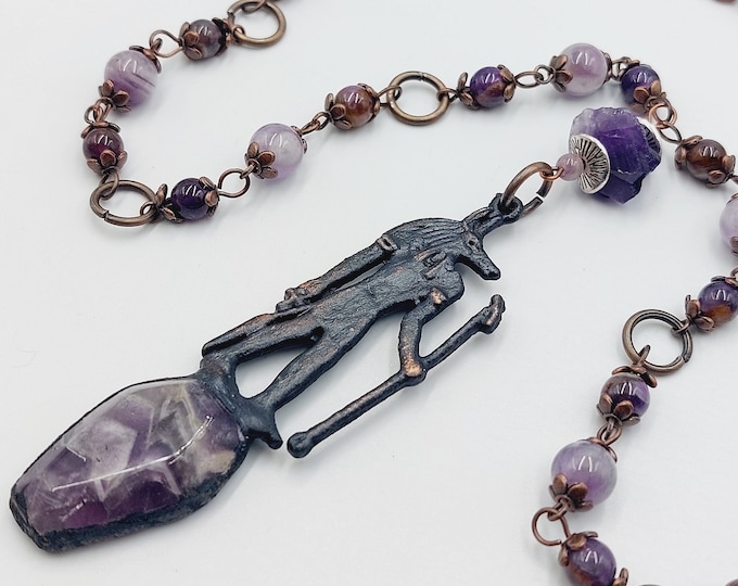 Anubis Amethyst Necklace (Electroformed Copper)