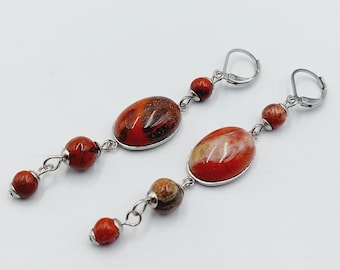 Elegant Red Jasper Earrings (Stainless Steel)